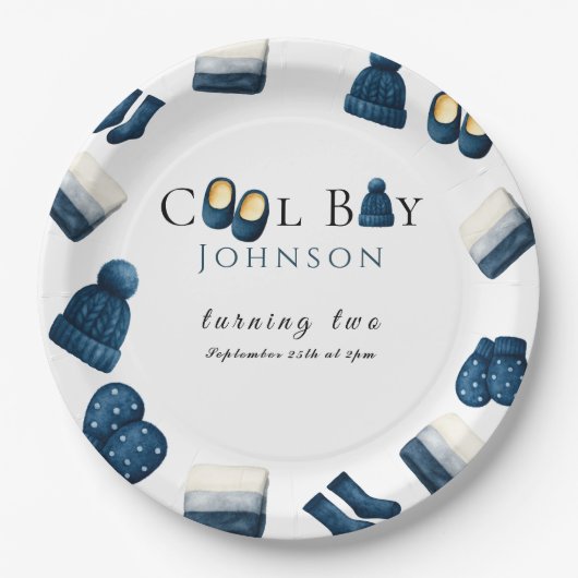  christmas winter cozy boy turning two ペーパープレート (正面)