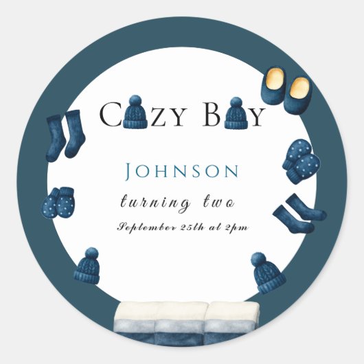  christmas winter cozy boy turning two ラウンドシール (正面)