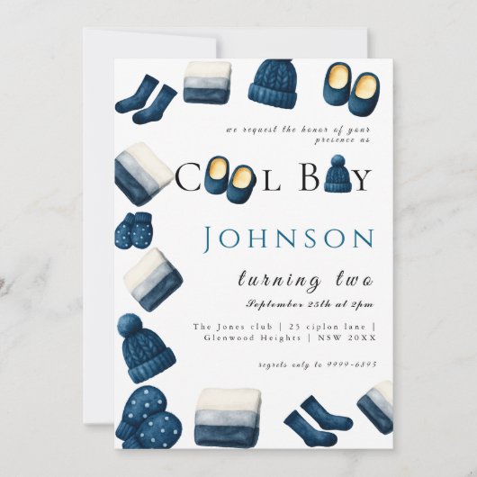  christmas winter cozy boy turning two 招待状 (正面)