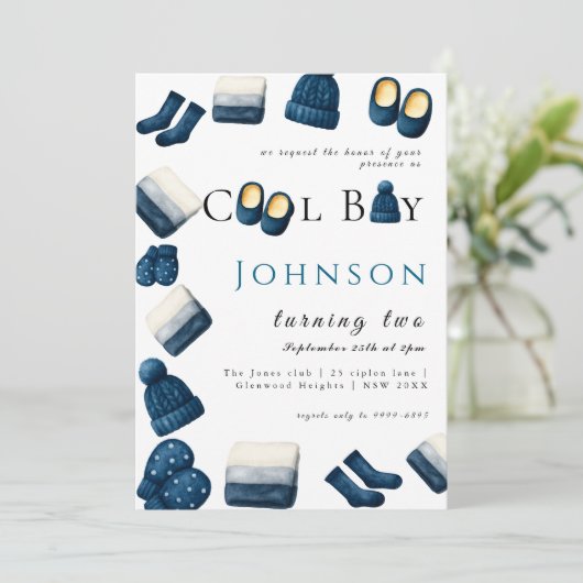  christmas winter cozy boy turning two 招待状 (スタンド正面)