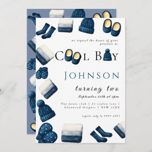  christmas winter cozy boy turning two 招待状 (正面/裏面)