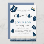  christmas winter cozy boy turning two 招待状 (正面/裏面)