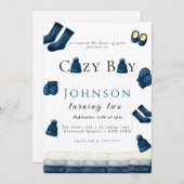  christmas winter cozy boy turning two 招待状 (正面/裏面)