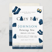  christmas winter cozy boy turning two 招待状 (正面/裏面)