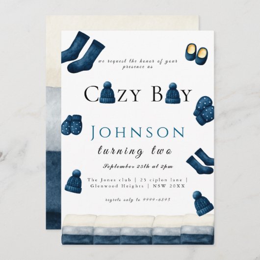 christmas winter cozy boy turning two 招待状 (正面/裏面)