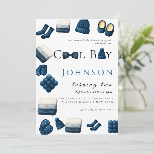  christmas winter cozy boy turning two 招待状 (スタンド正面)