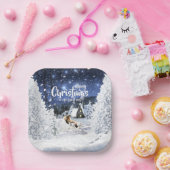 Christmas Winter Fairy Tale, Sable Collie Dog - ペーパープレート (パーティー)