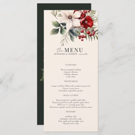 Christmas Winter Floral Elegant Wedding Menu (正面/裏面)