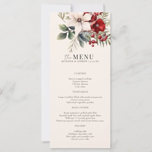 Christmas Winter Floral Elegant Wedding Menu (正面)