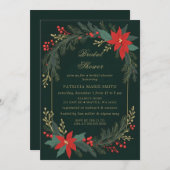 Christmas Winter Floral Green Gold Bridal Shower 招待状 (正面/裏面)