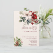 Christmas Winter Floral | Red Bridal Shower 招待状 (スタンド正面)