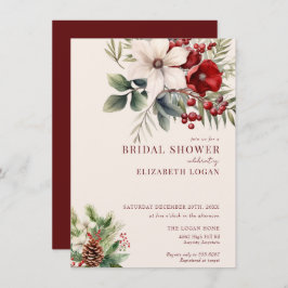 Christmas Winter Floral | Red Bridal Shower 招待状