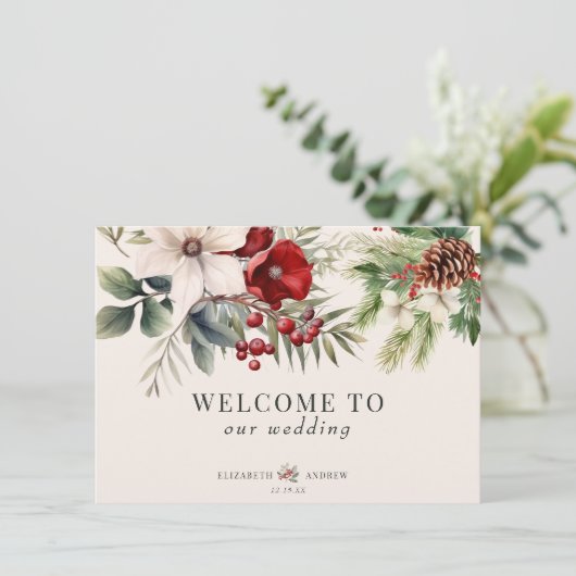 Christmas Winter Floral Wedding Welcome Cards 招待状 (スタンド正面)