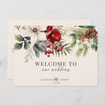 Christmas Winter Floral  Wedding Welcome Cards