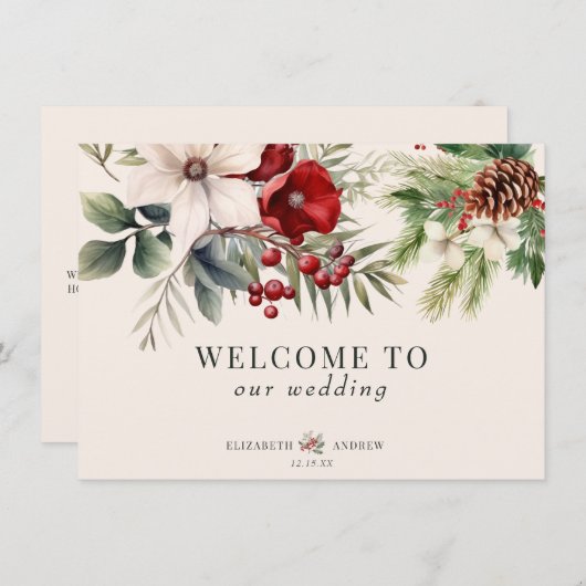 Christmas Winter Floral  Wedding Welcome Cards 招待状 (正面/裏面)