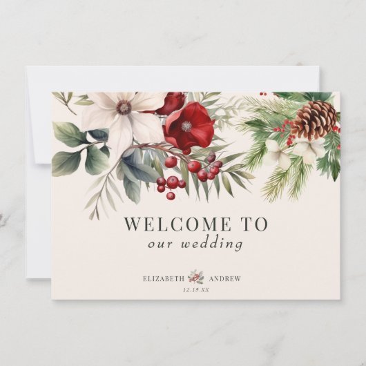 Christmas Winter Floral  Wedding Welcome Cards 招待状 (正面)