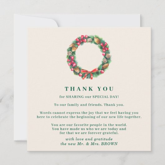 Christmas Winter Forest Elegant Wedding Thank You 招待状 (正面)