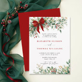 Christmas Winter Greenery Bow Red Rustic Wedding 招待状