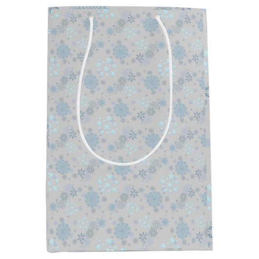 Christmas Winter Hanukkah Snowflake design ミディアムペーパーバッグ (正面)