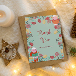 Christmas Winter Lamb Floral Border Illustration サンキューカード
