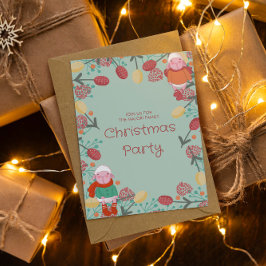 Christmas Winter Lamb Floral Border Illustration 招待状