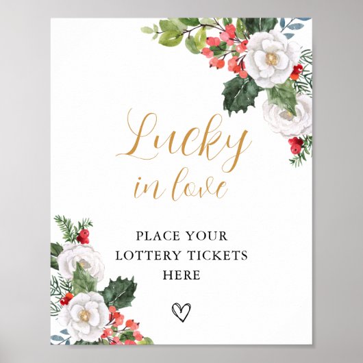 Christmas Winter Lucky in Love Bridal Shower Sign ポスター (正面)