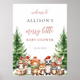 Christmas Winter Merry little baby shower woodland ポスター