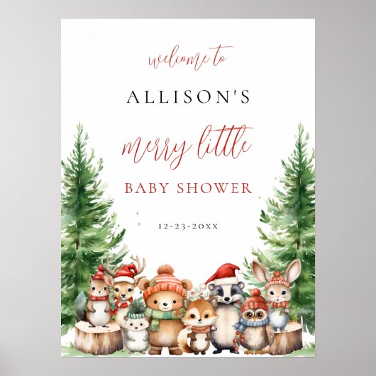 Christmas Winter Merry little baby shower woodland ポスター (正面)
