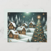 Christmas winter scene village & starry night ポストカード (正面/裏面)
