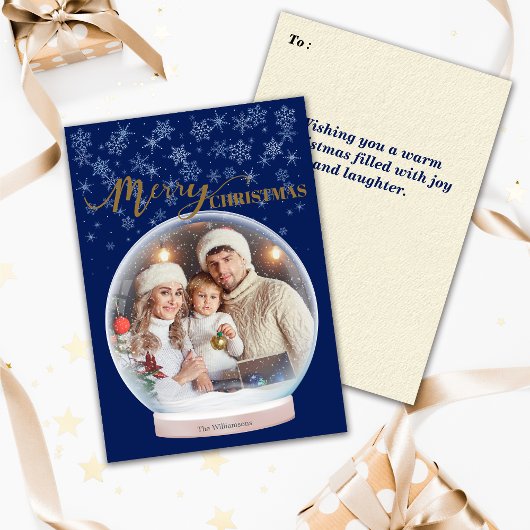 Christmas Winter Snow Globe Custom Photo シーズンカード