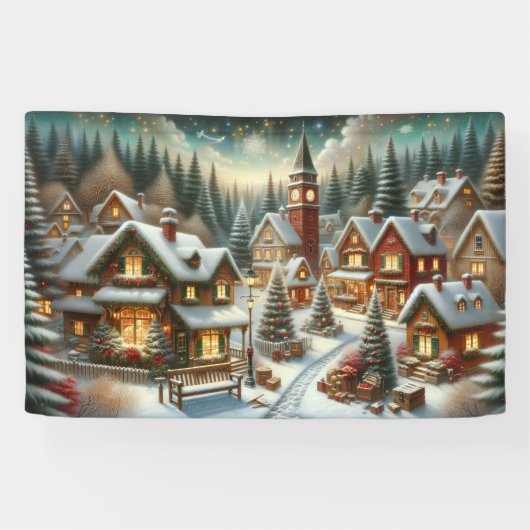 Christmas Winter Village Background 4 foot long 横断幕 (横)