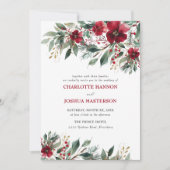 Christmas Winter Wedding Red Holly With RSVP 招待状 (正面)