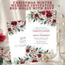 Christmas Winter Wedding Red Holly With RSVP