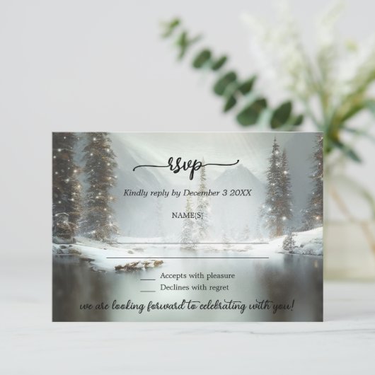 Christmas Winter Wedding RSVP Card 招待状 (スタンド正面)