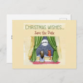 Christmas Wishes Child & Kitty Cat Save the Date ポストカード (正面/裏面)
