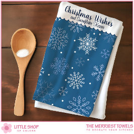 Christmas Wishes Snowflake Pattern Customizable キッチンタオル