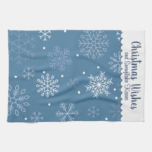 Christmas Wishes Snowflake Pattern Customizable キッチンタオル (横)