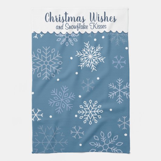 Christmas Wishes Snowflake Pattern Customizable キッチンタオル (縦)