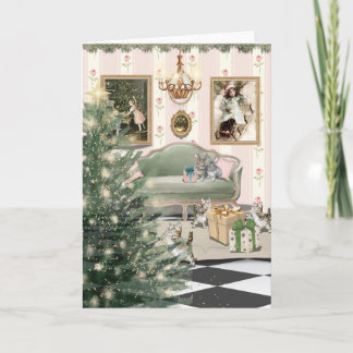 Christmas with Cats and Bunnies Greeting Card カード