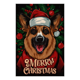 Christmas with German Shepherd ポスター