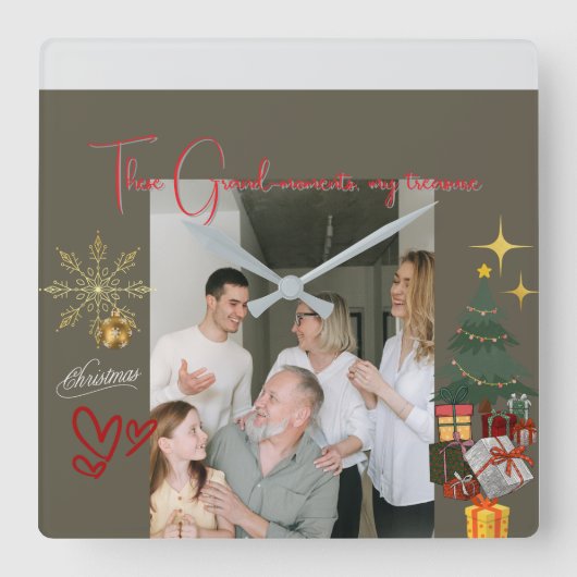 Christmas With Grandparents スクエア壁時計 (正面)