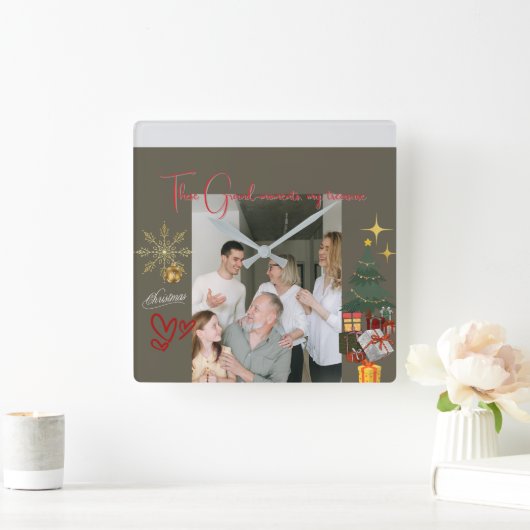 Christmas With Grandparents スクエア壁時計 (ホーム)