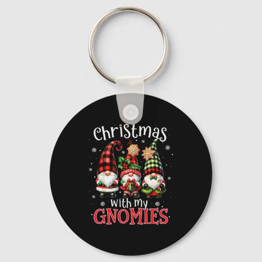 Christmas With My Gnomies Buffalo Plaid Gnome Fami キーホルダー (正面)