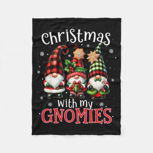 Christmas With My Gnomies Buffalo Plaid Gnome Fami フリースブランケット (正面)