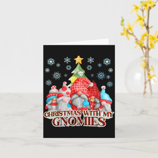 Christmas With My Gnomies Plaid Gnome Group Pajama カード (黄色い花)