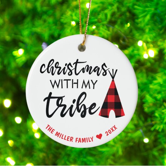 Christmas With My Tribe Photo, Name & Year セラミックオーナメント