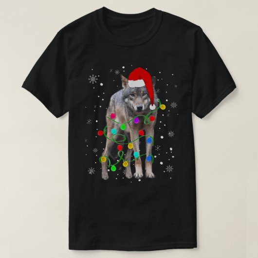 Christmas Wolf | Festive Holiday Lights Design Tシャツ (デザイン正面)