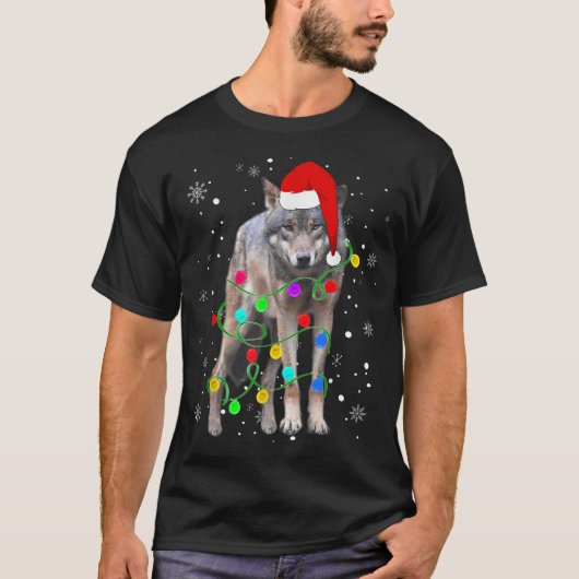 Christmas Wolf | Festive Holiday Lights Design Tシャツ (正面)