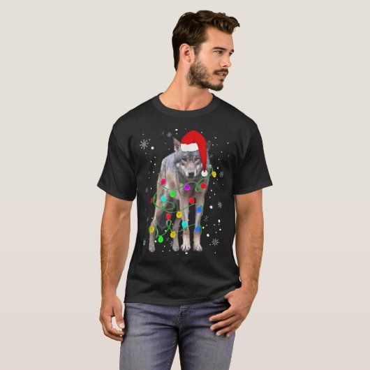 Christmas Wolf | Festive Holiday Lights Design Tシャツ (正面フル)
