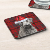 Christmas Wolfhound Dog Red Plaid Holiday コースター (左側)